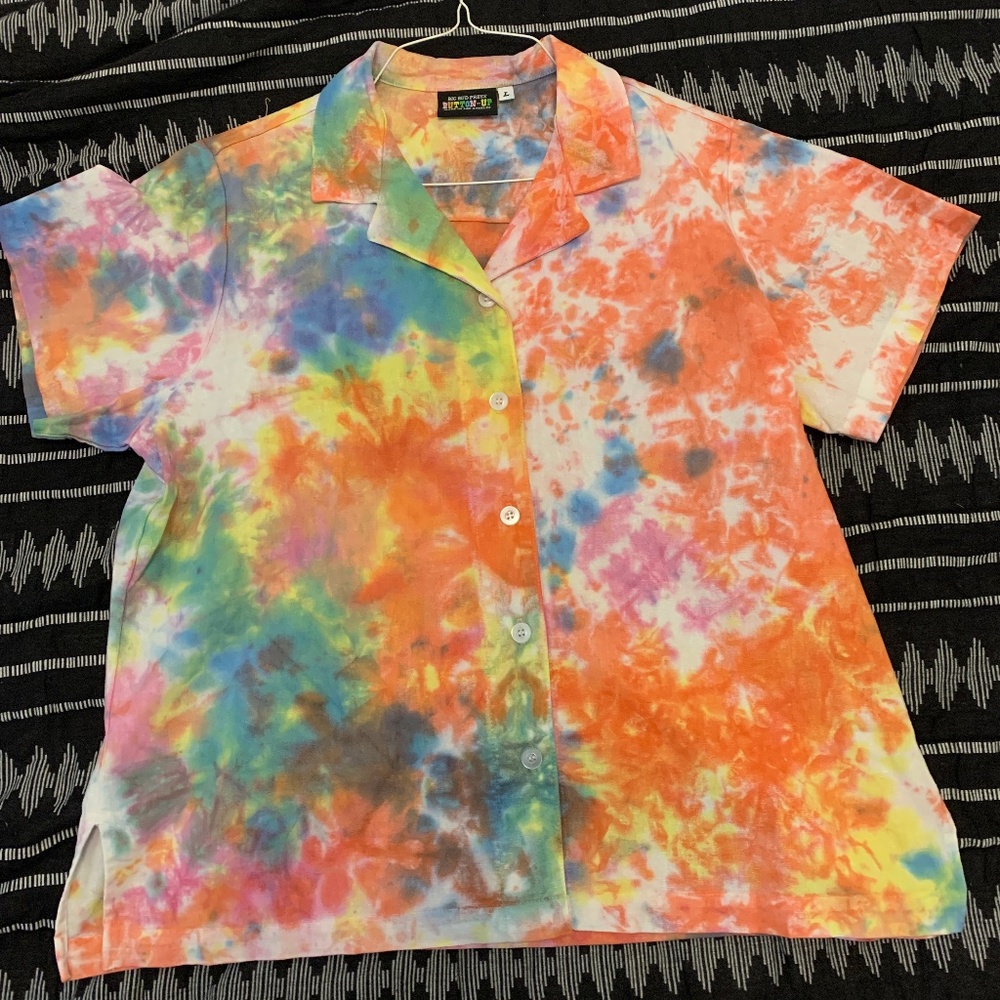 Big Bud Press Tie-Dye Button-Down Shirt in Orange, Blue, Yellow, Pink, Green